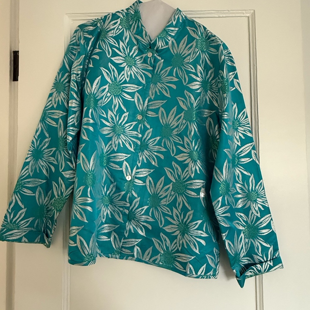Chico's Teal Floral Button-Down Shirt